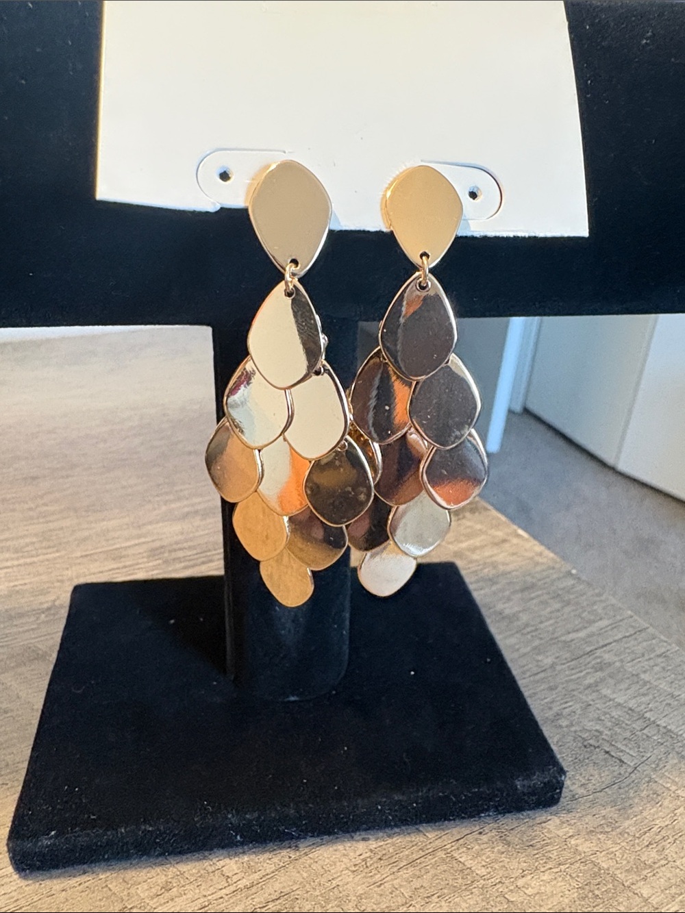 Gold Tone Layered Teardrop Dangle Earrings